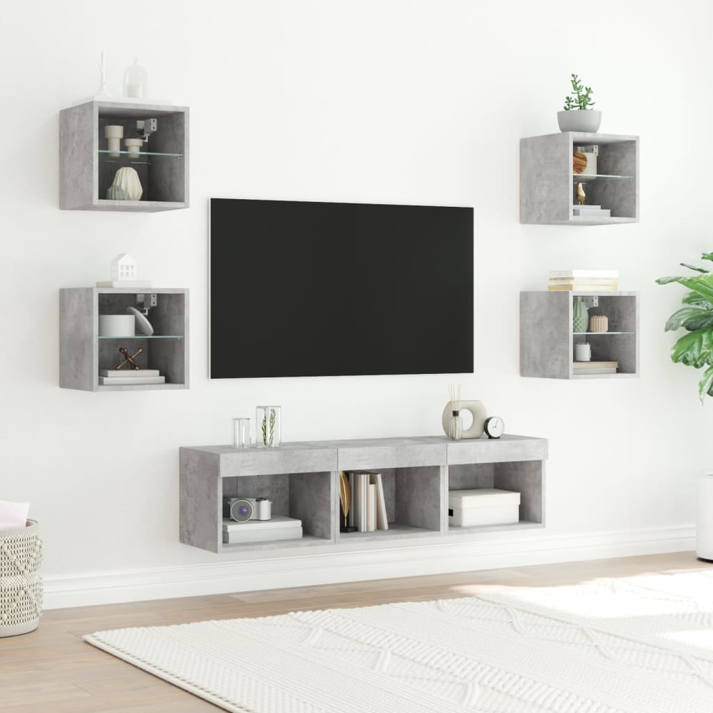 TV Wall Units with LED 7 pcs Concrete Grey Engineered Wood