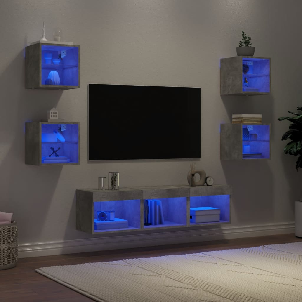 TV Wall Units with LED 7 pcs Concrete Grey Engineered Wood