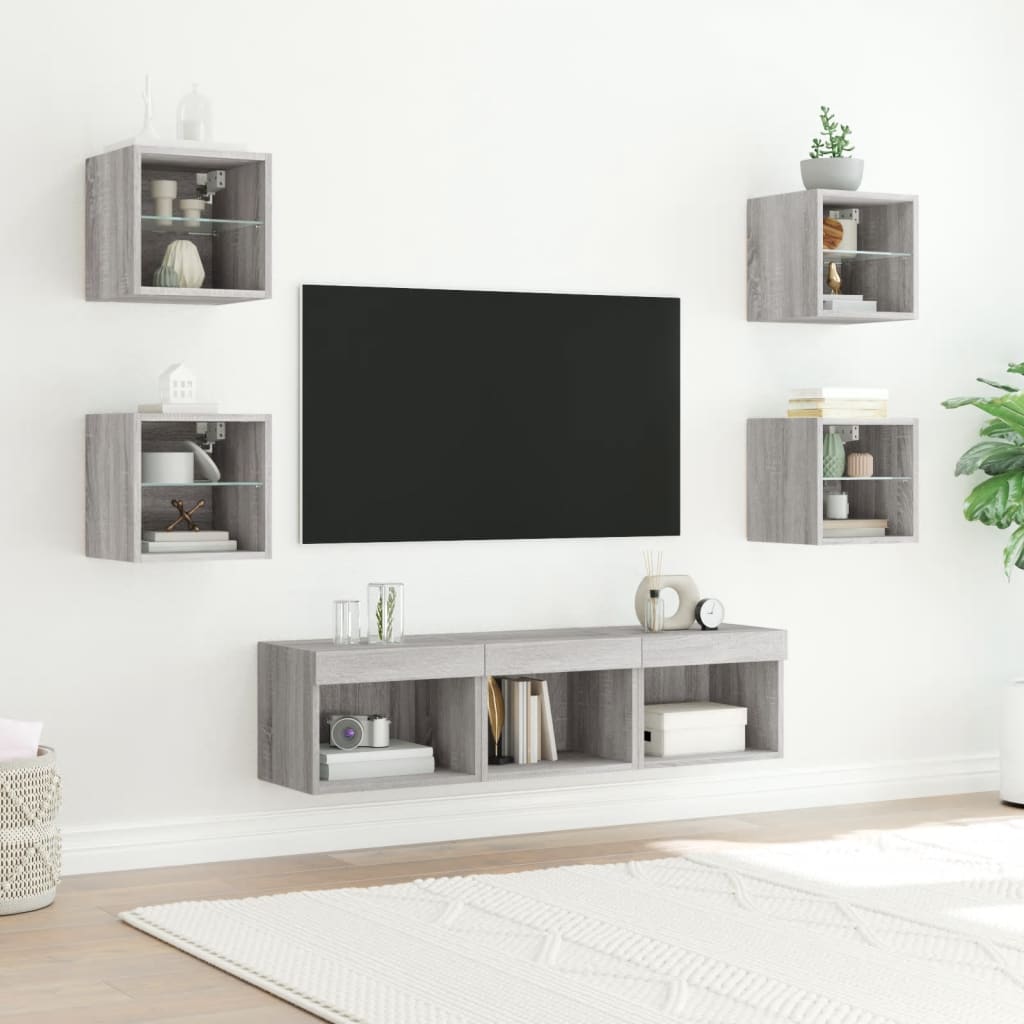 Unités murales TV avec LED 7 pcs gris sonoma bois d'ingénierie