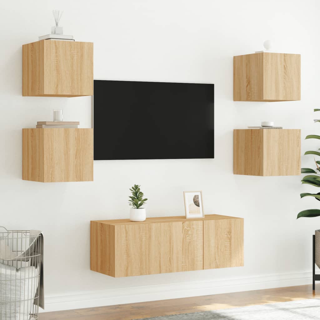 Unités murales TV avec LED 6 pcs chêne sonoma bois d'ingénierie