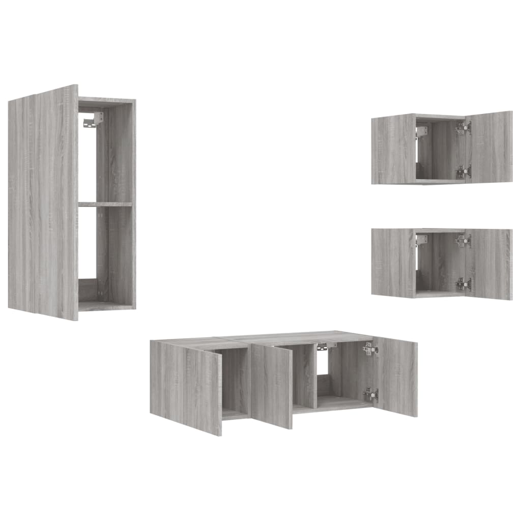 TV Wall Units with LED 5 pcs Sonoma Gray Engineered Wood