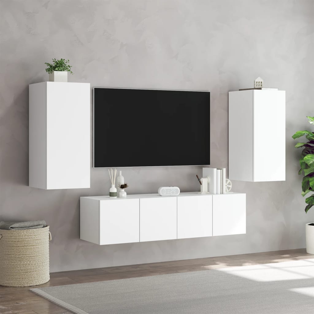 TV Wall Units with LED 4 pcs White Engineered Wood