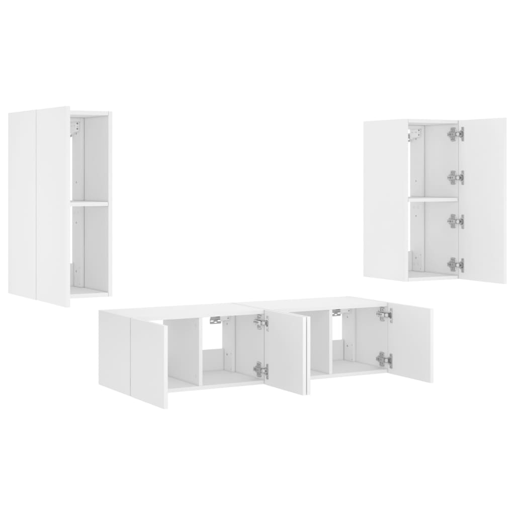 TV Wall Units with LED 4 pcs White Engineered Wood