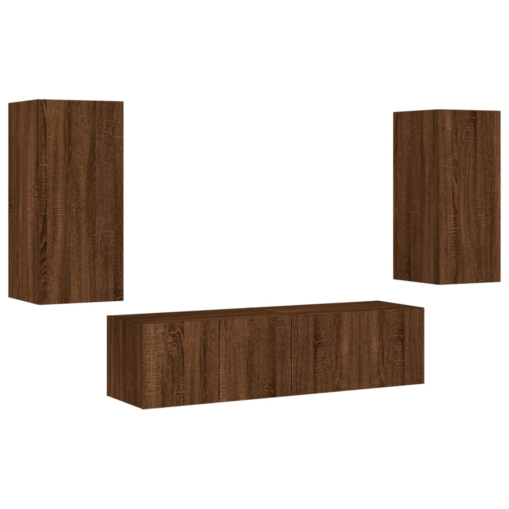 TV Wall Units with LED 4 pcs Oak Brown Engineered Wood