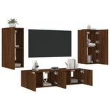 TV Wall Units with LED 4 pcs Oak Brown Engineered Wood