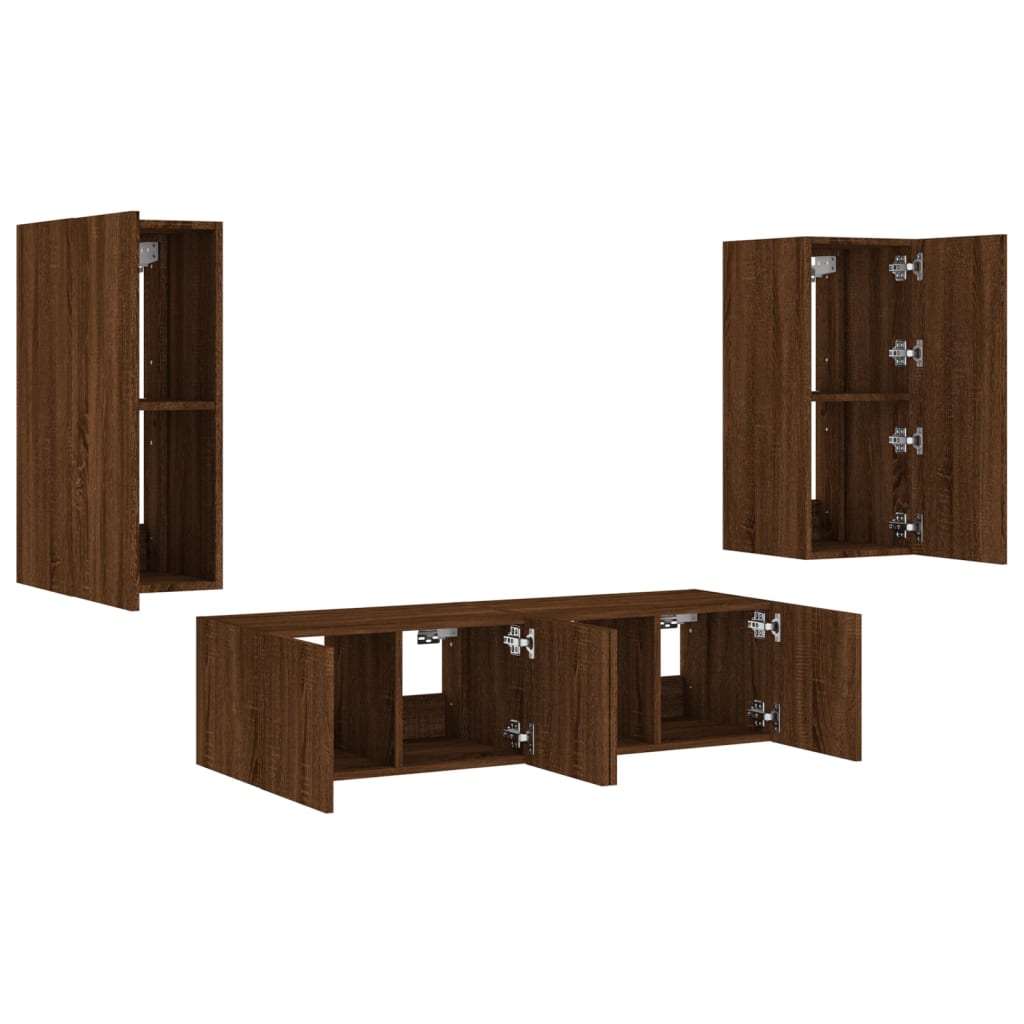 TV Wall Units with LED 4 pcs Oak Brown Engineered Wood