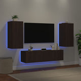 TV Wall Units with LED 4 pcs Oak Brown Engineered Wood