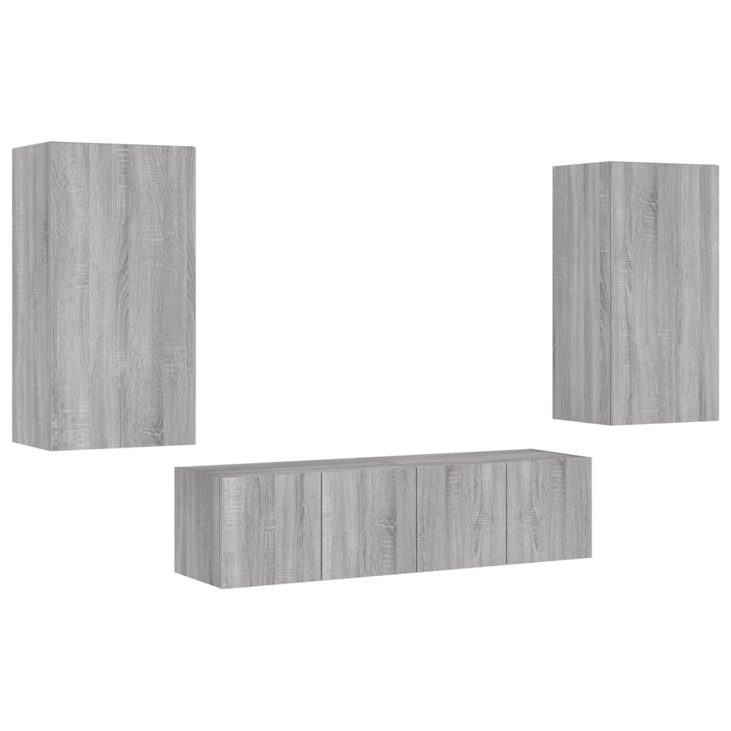 TV Wall Units with LED 4 pcs Sonoma Gray Engineered Wood