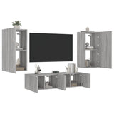 TV Wall Units with LED 4 pcs Sonoma Gray Engineered Wood