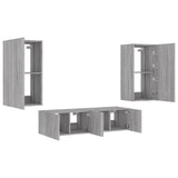 TV Wall Units with LED 4 pcs Sonoma Gray Engineered Wood