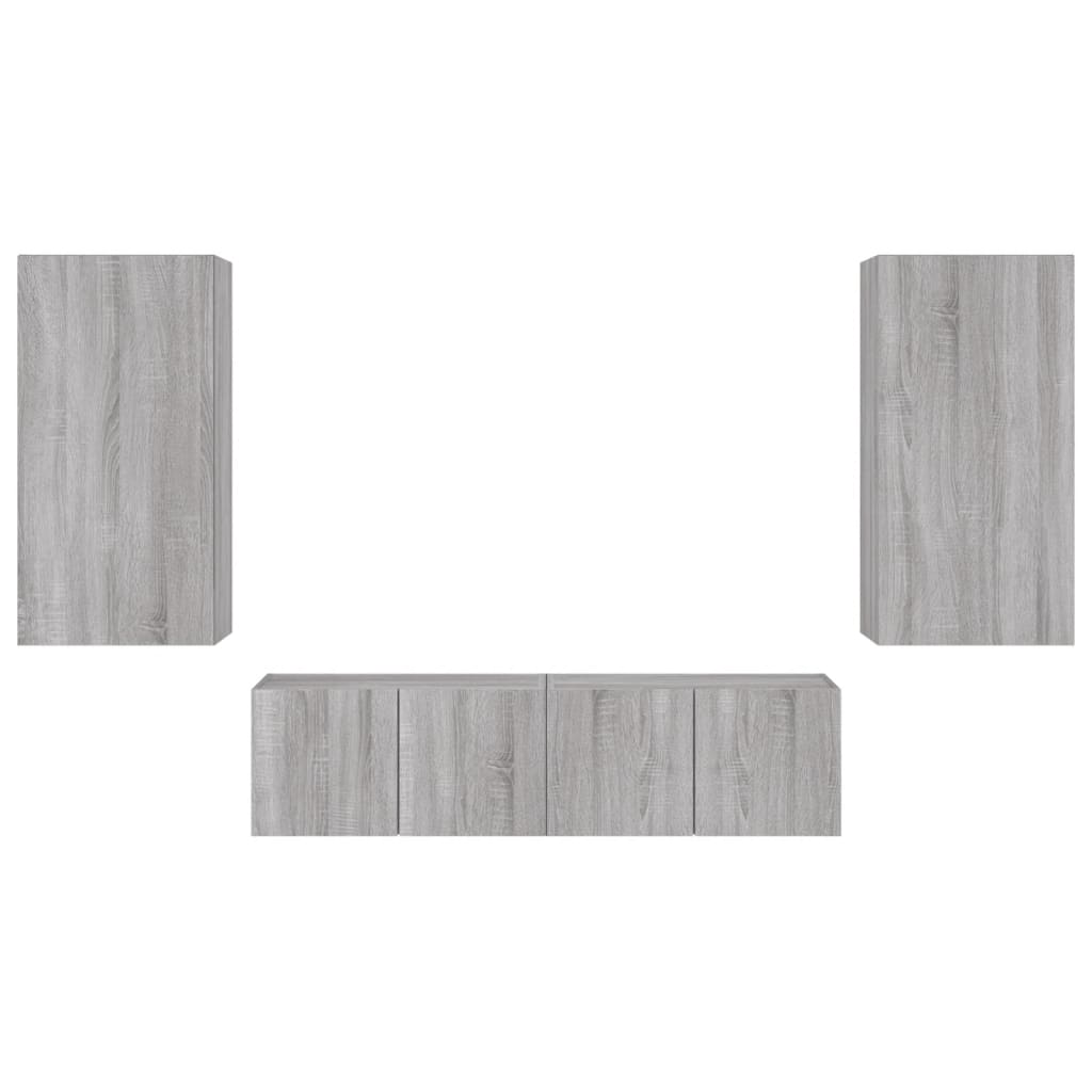 TV Wall Units with LED 4 pcs Sonoma Gray Engineered Wood