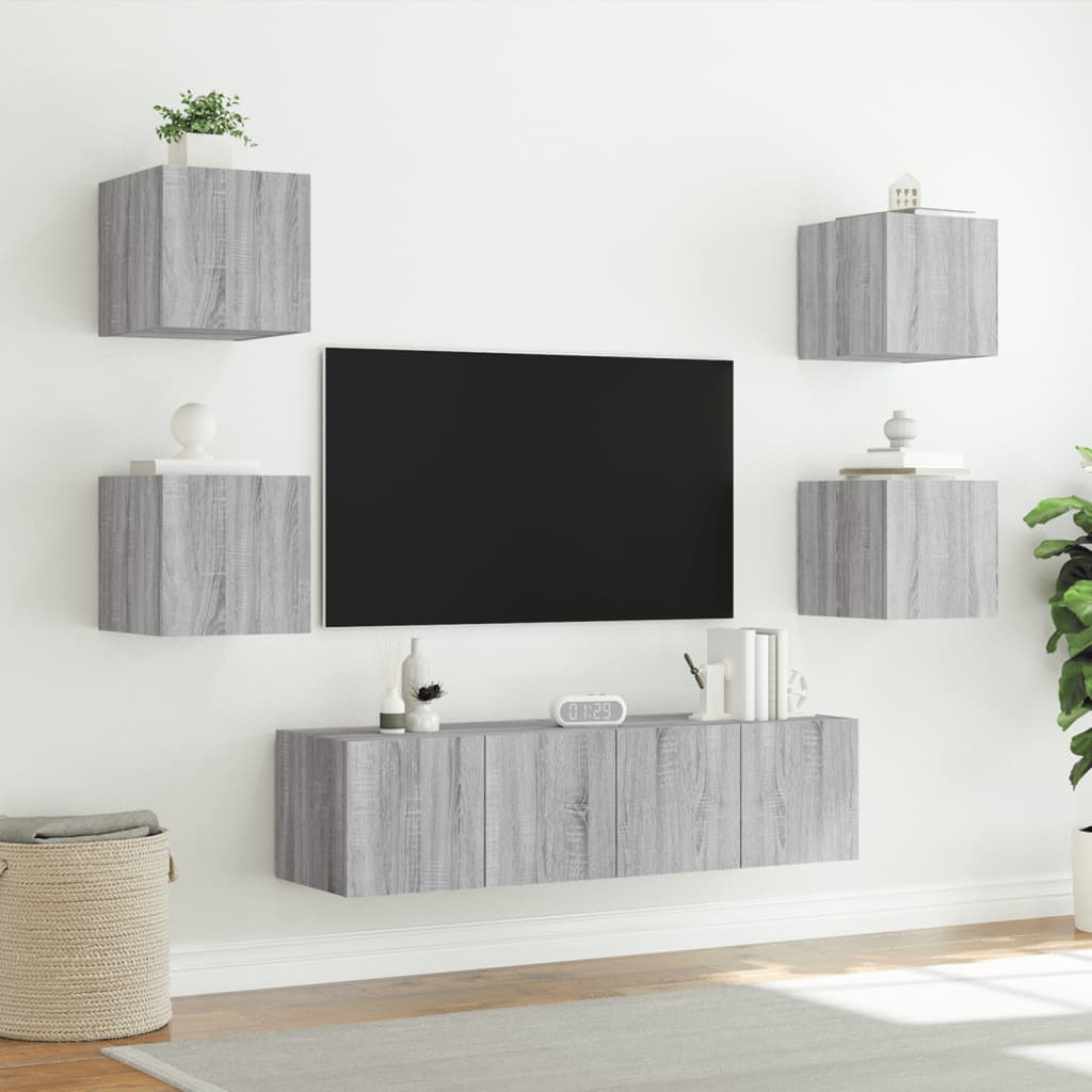 Unités murales TV avec LED 6 pcs gris sonoma bois d'ingénierie