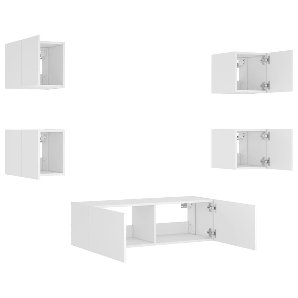 Meuble TV muraux 5 pcs avec lumières LED blanc