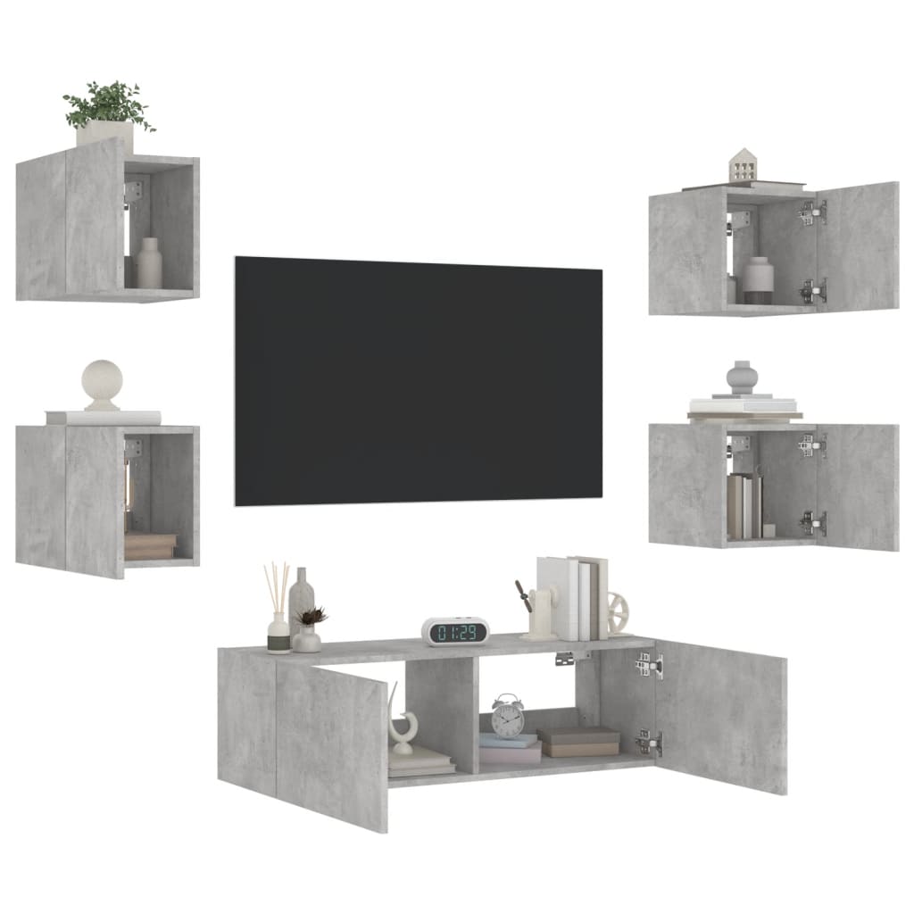 Meuble TV muraux 5 pcs avec lumières LED gris béton