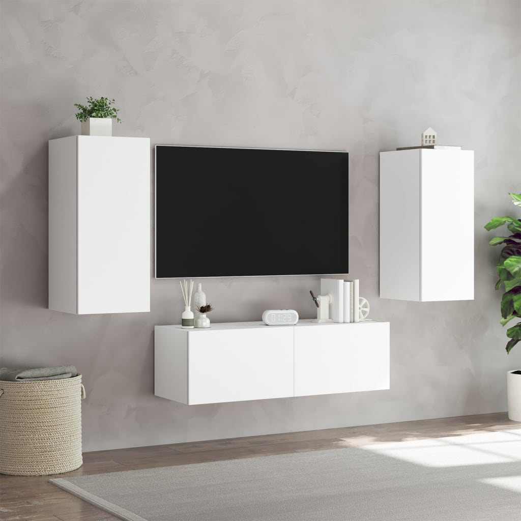 Meuble TV muraux 3 pcs avec lumières LED blanc