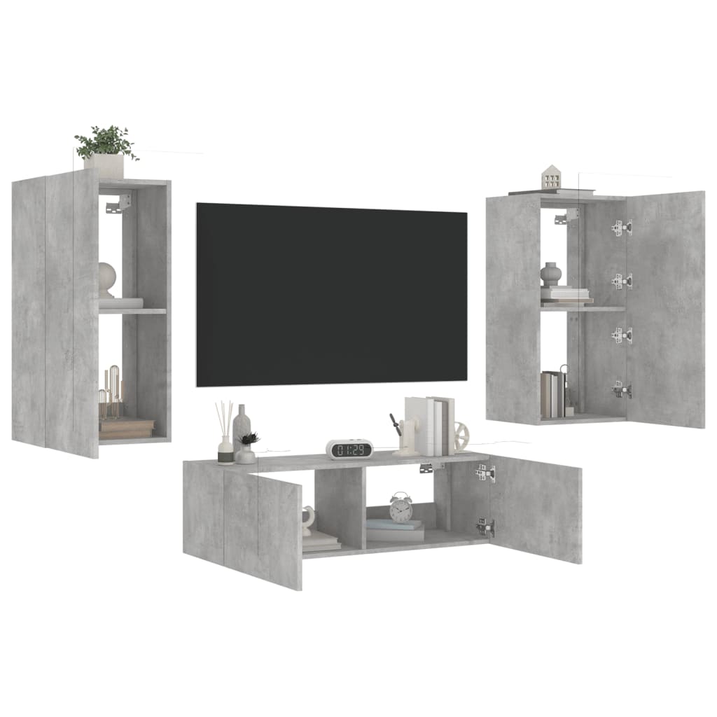 Meuble TV muraux 3 pcs avec lumières LED gris béton