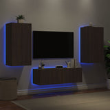 Meuble TV muraux 3 pcs avec lumières LED chêne marron