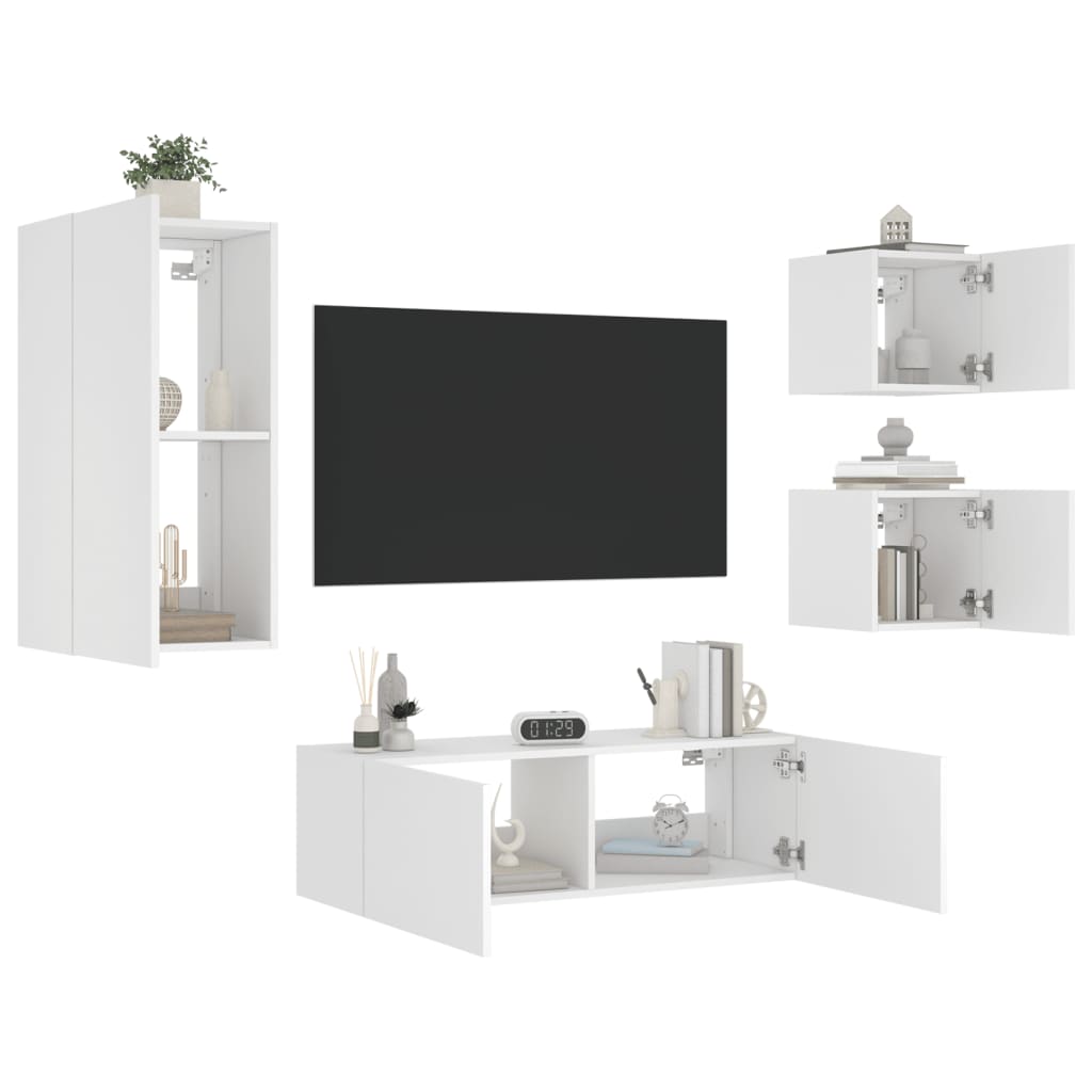 Meuble TV muraux 4 pcs avec lumières LED blanc