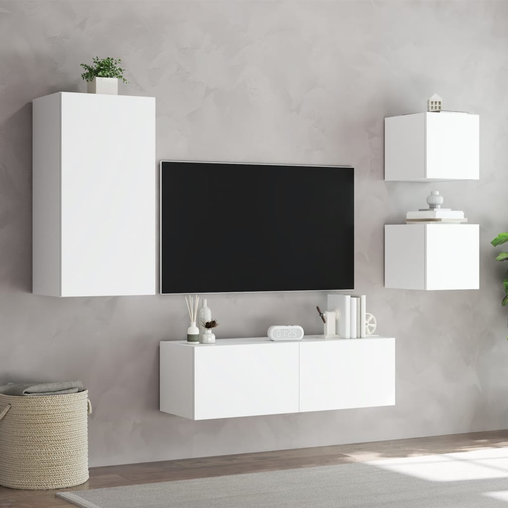 Meuble TV muraux 4 pcs avec lumières LED blanc