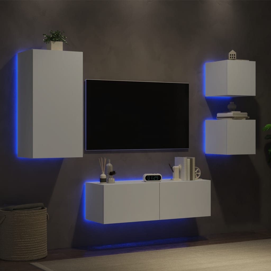 Meuble TV muraux 4 pcs avec lumières LED blanc