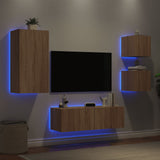 Meuble TV muraux 4 pcs avec lumières LED chêne sonoma