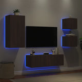 Meuble TV muraux 4 pcs avec lumières LED chêne marron