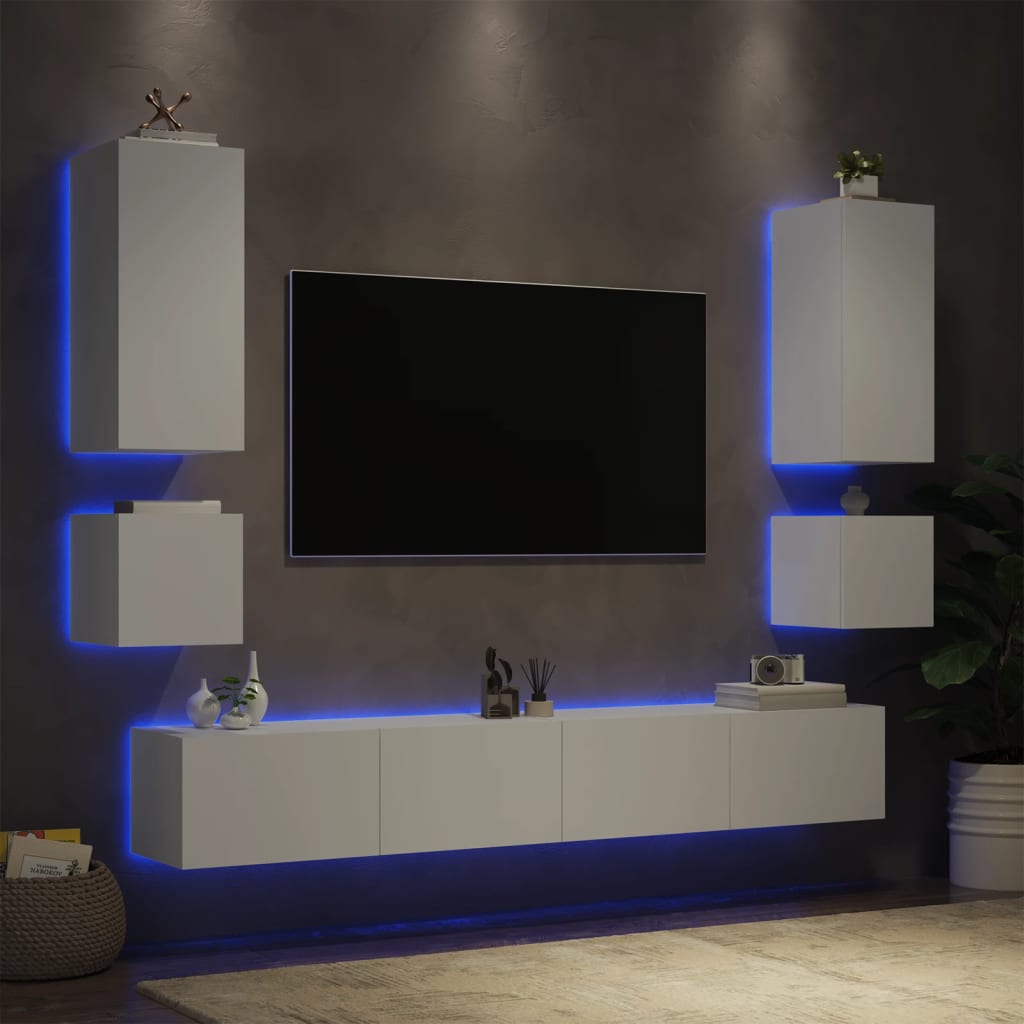 Meuble TV muraux 6 pcs avec lumières LED blanc