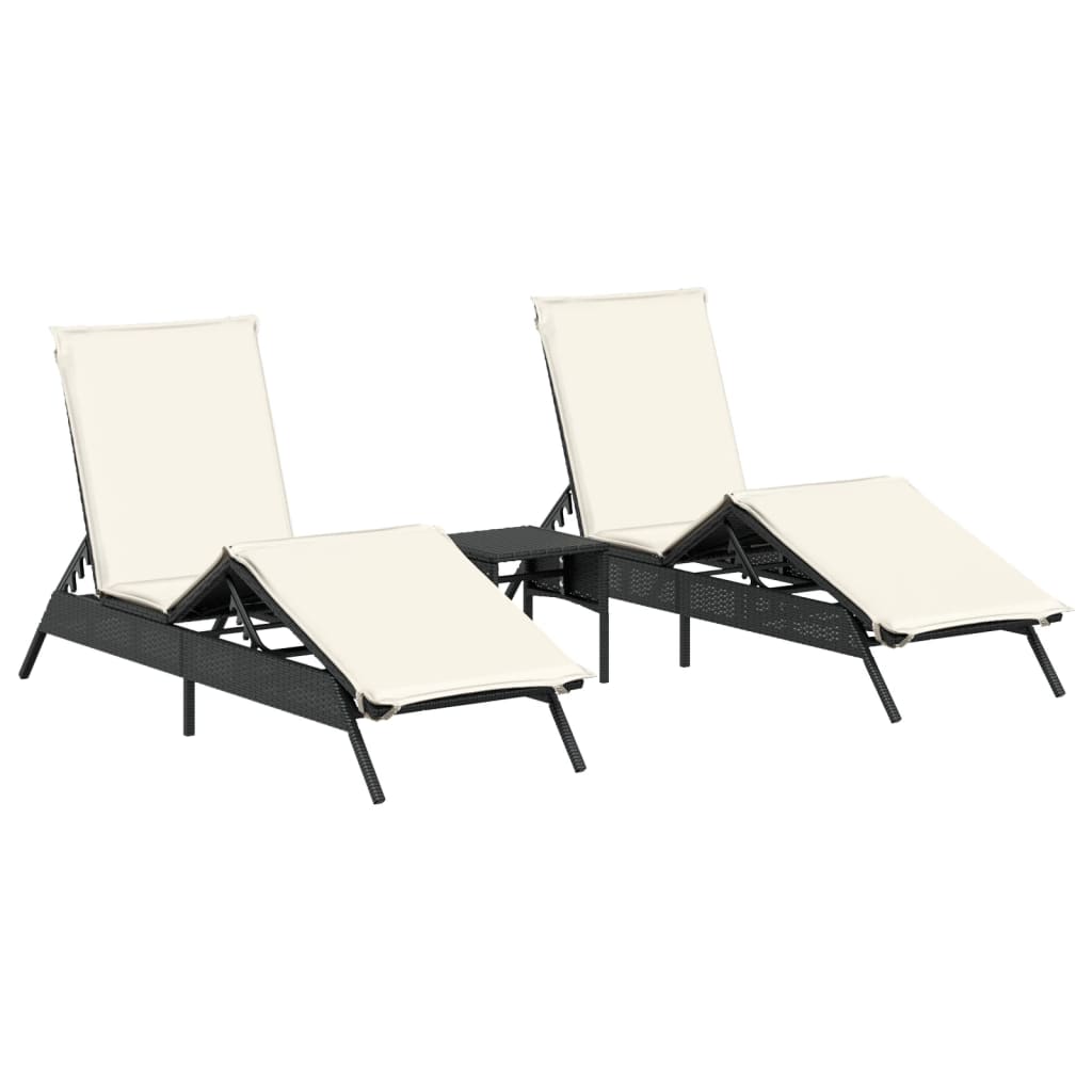 Chaises longues lot de 2 avec table noir résine tressée