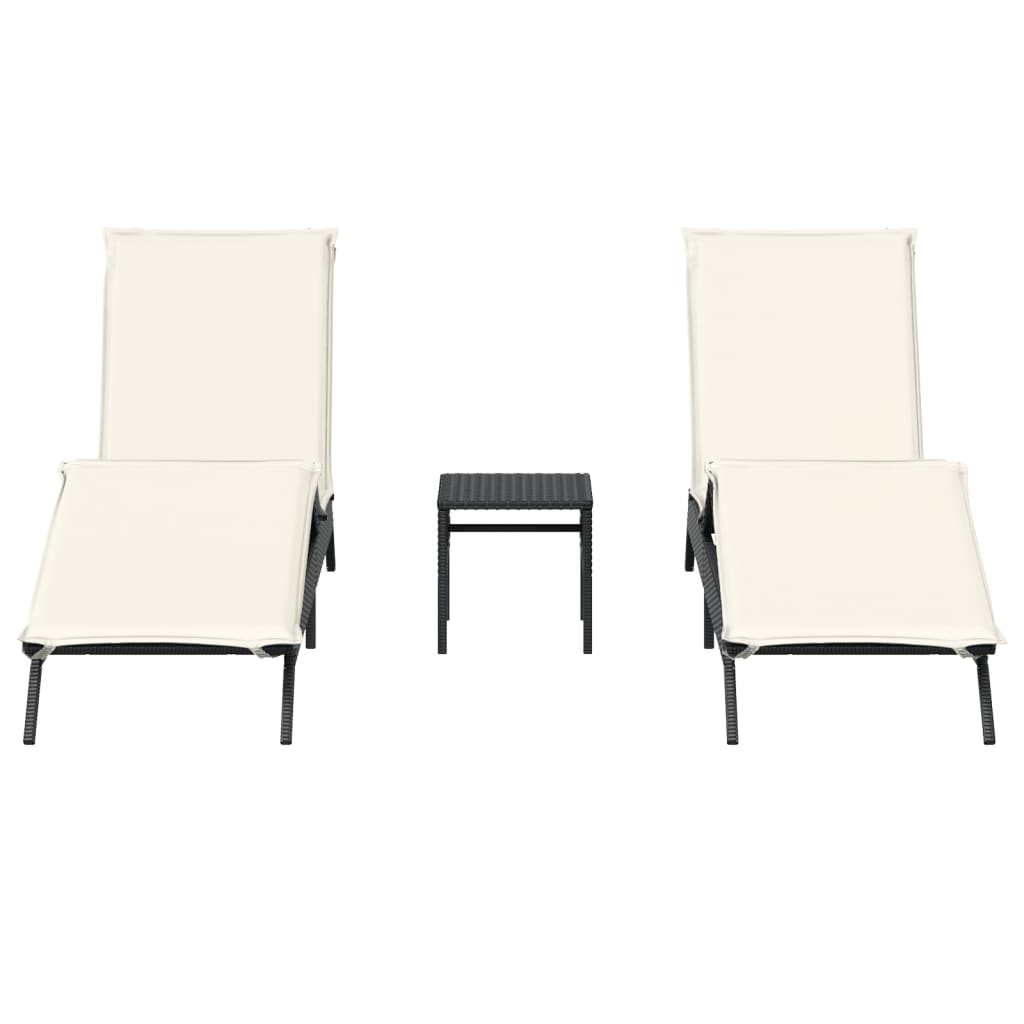 Chaises longues lot de 2 avec table noir résine tressée