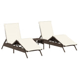 Chaises longues lot de 2 avec table marron résine tressée