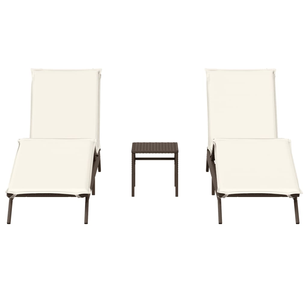 Chaises longues lot de 2 avec table marron résine tressée