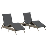 Chaises longues lot de 2 avec table gris résine tressée