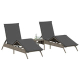 Chaises longues lot de 2 avec table gris résine tressée