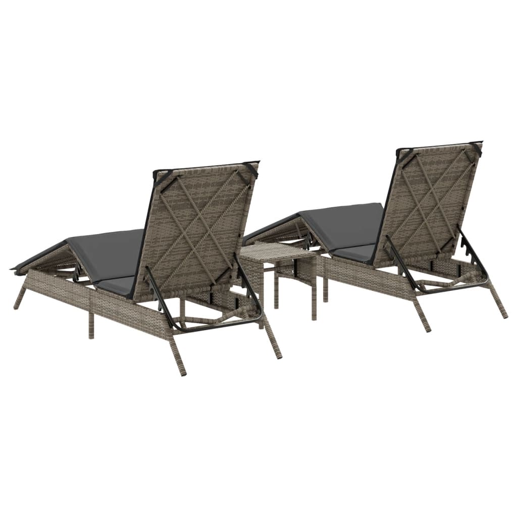 Chaises longues lot de 2 avec table gris résine tressée