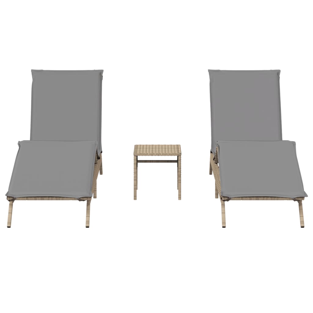 Chaises longues lot de 2 avec table beige résine tressée