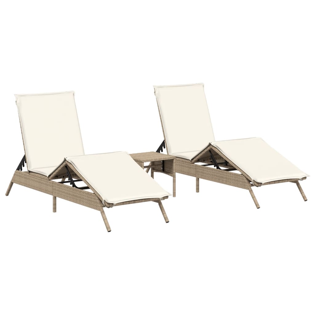 Chaises longues lot de 2 avec table beige résine tressée