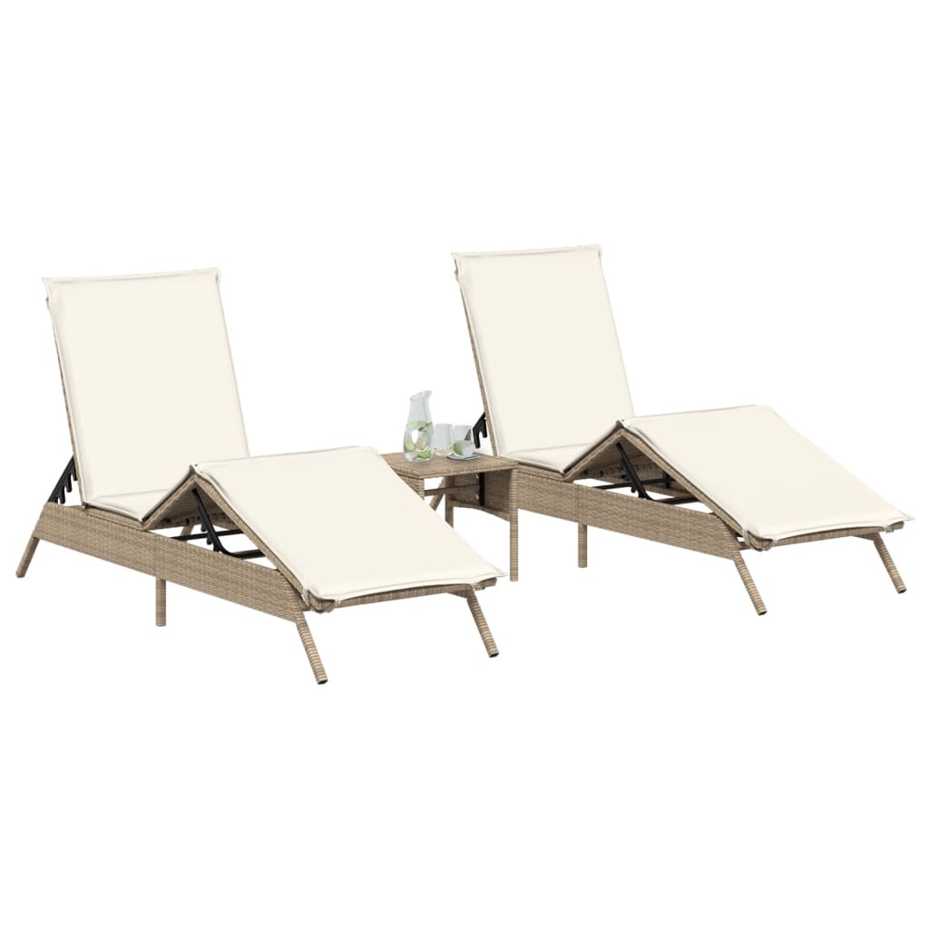 Chaises longues lot de 2 avec table beige résine tressée