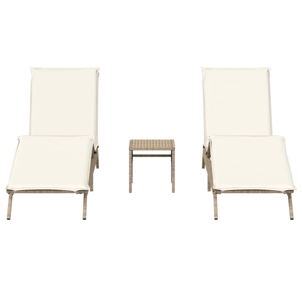 Chaises longues lot de 2 avec table beige résine tressée