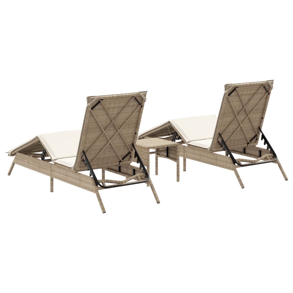 Chaises longues lot de 2 avec table beige résine tressée