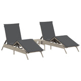 Chaises longues lot de 2 avec table gris clair résine tressée