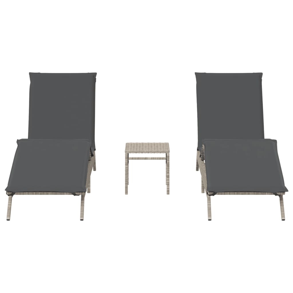 Chaises longues lot de 2 avec table gris clair résine tressée