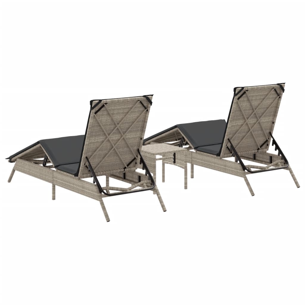 Chaises longues lot de 2 avec table gris clair résine tressée