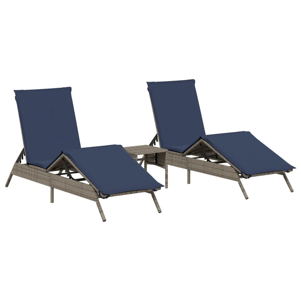 Chaises longues lot de 2 avec table gris résine tressée