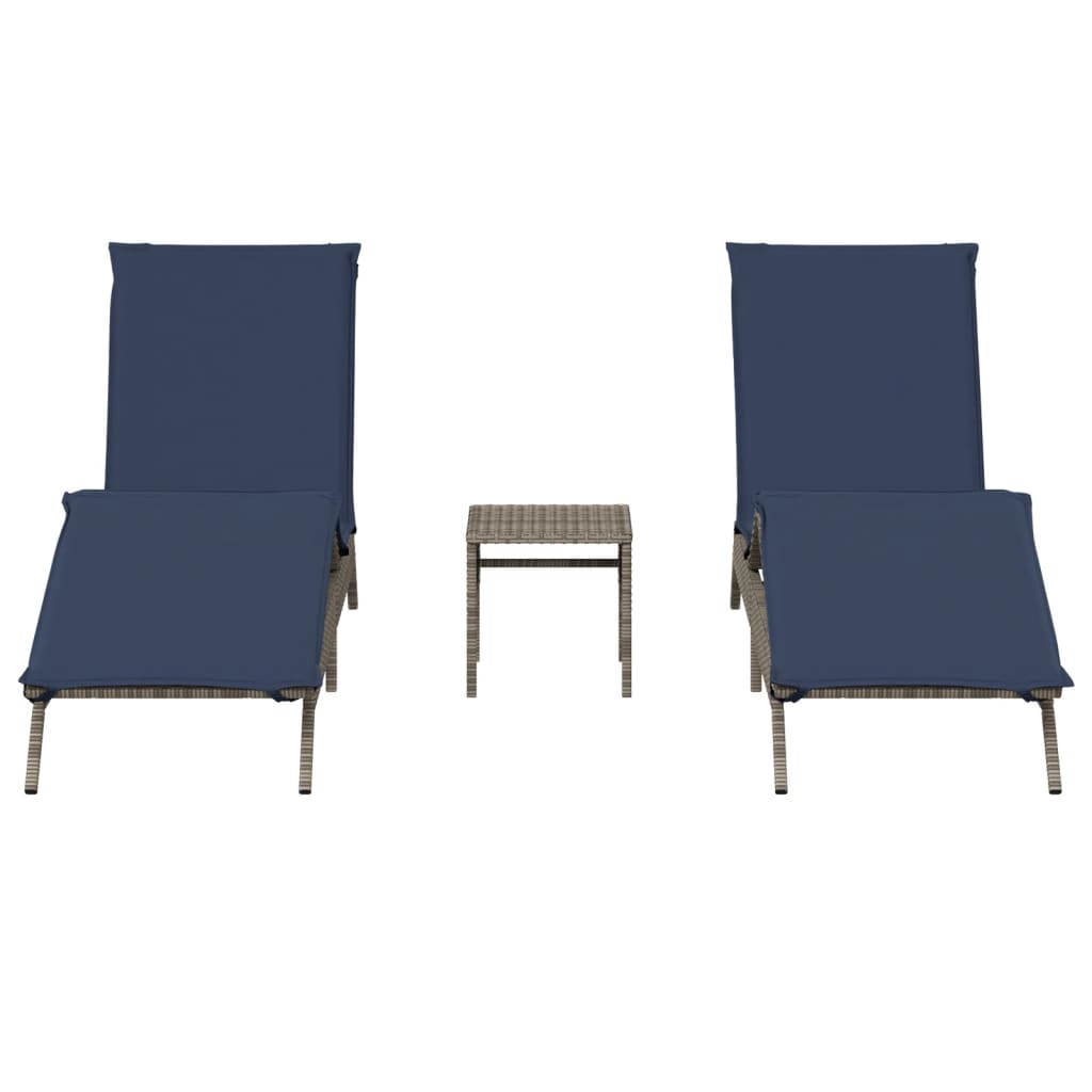 Chaises longues lot de 2 avec table gris résine tressée