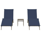 Chaises longues lot de 2 avec table gris résine tressée