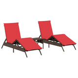 Chaises longues lot de 2 avec table marron résine tressée