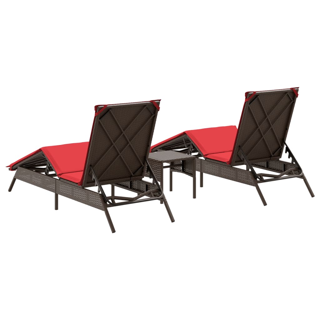 Chaises longues lot de 2 avec table marron résine tressée