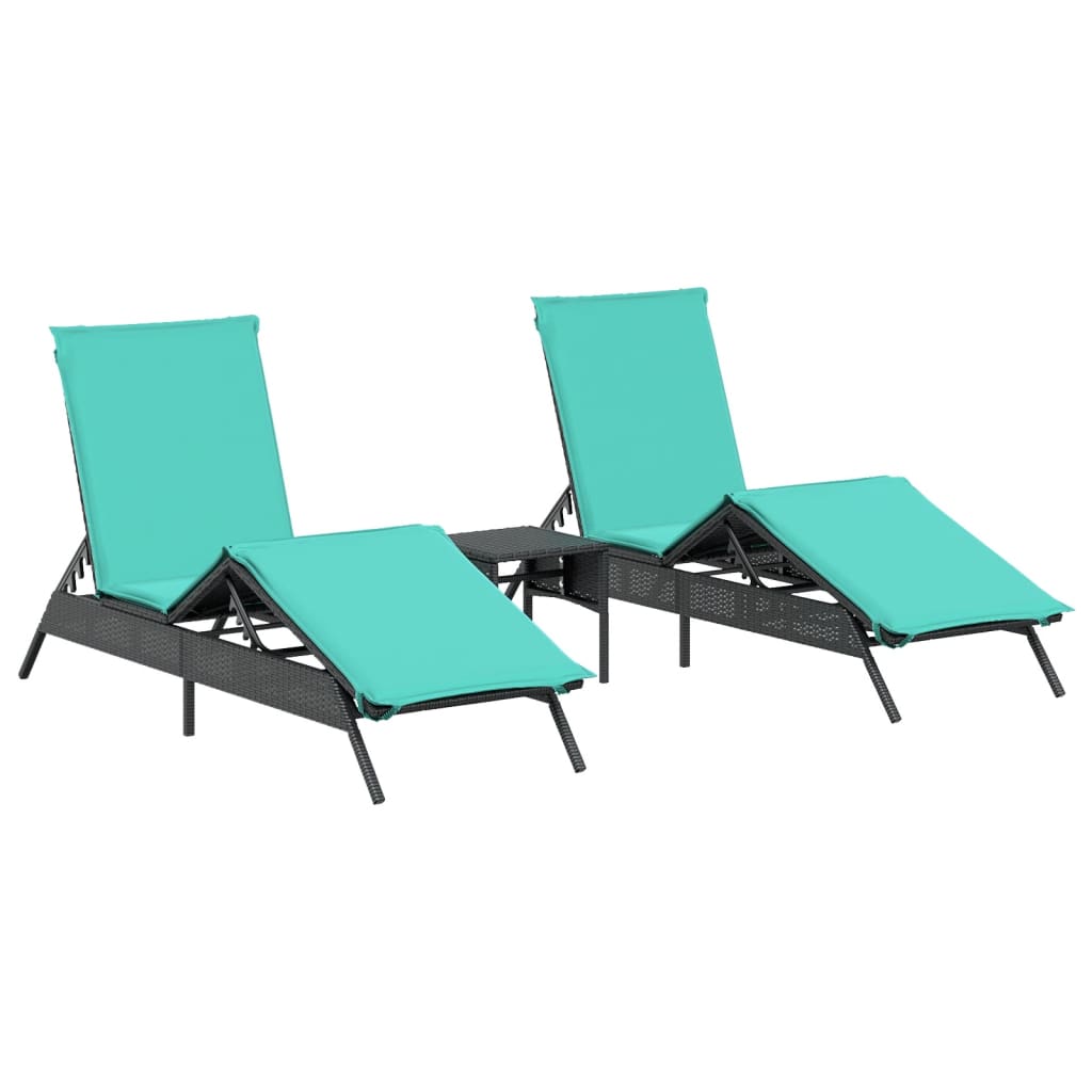 Chaises longues lot de 2 avec table noir résine tressée