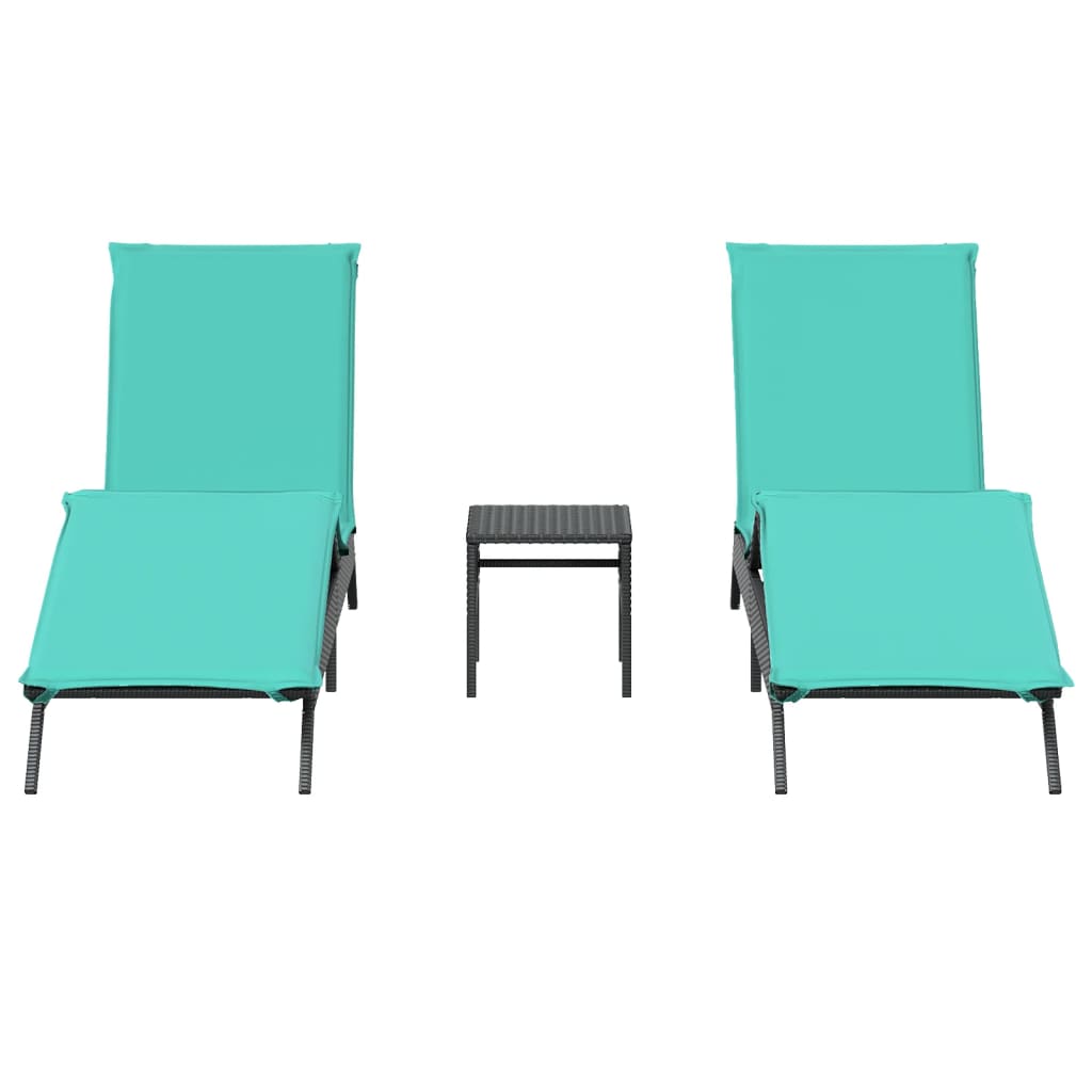 Chaises longues lot de 2 avec table noir résine tressée