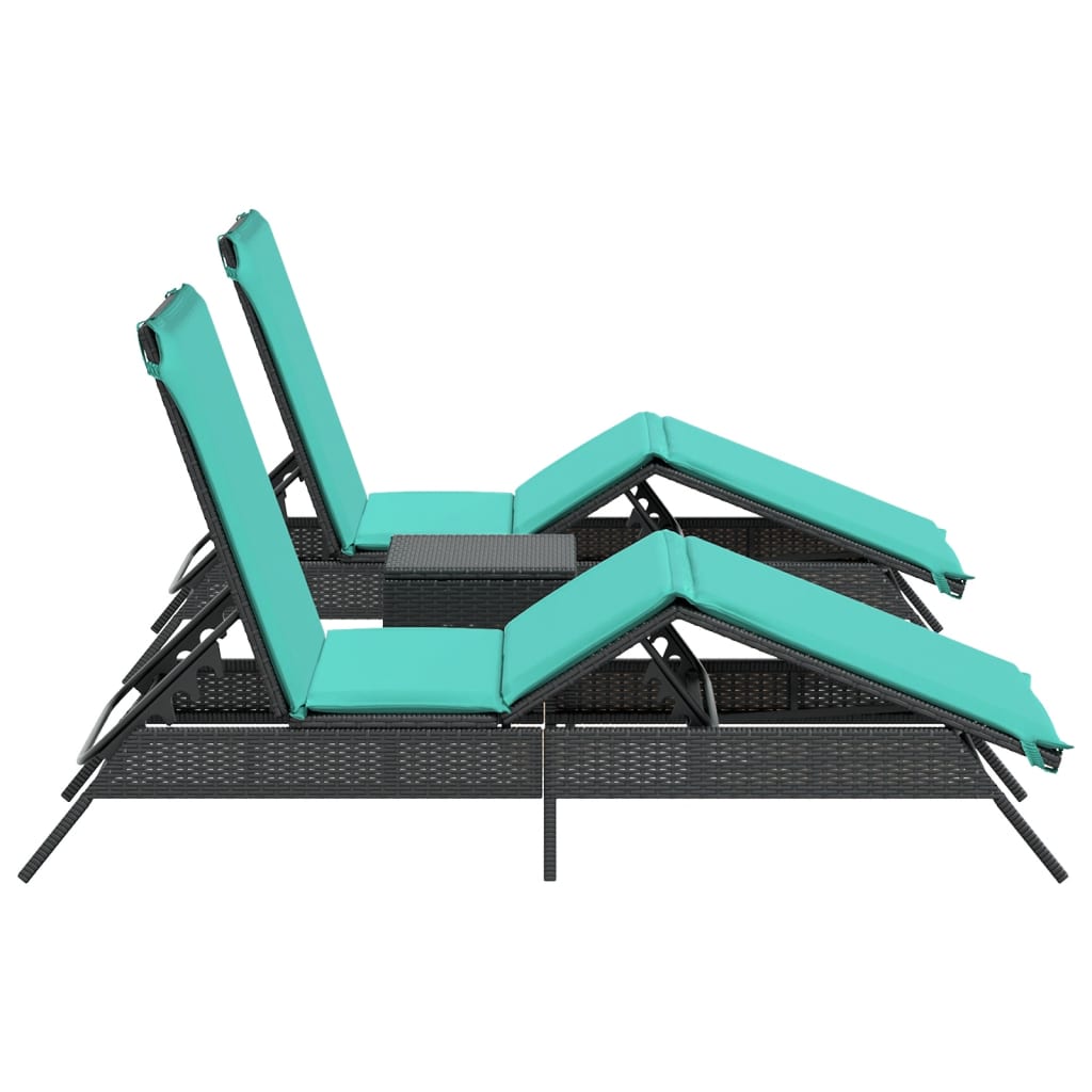 Chaises longues lot de 2 avec table noir résine tressée